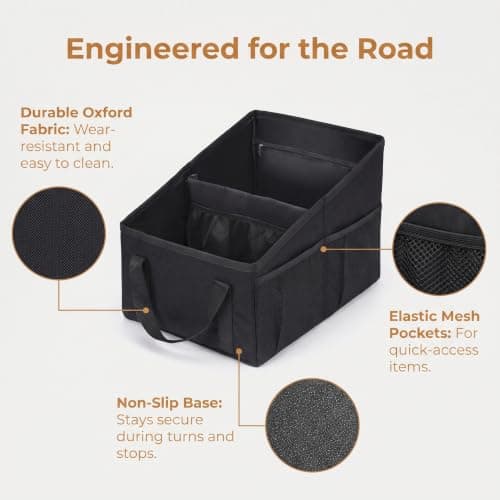 LoNinLoAn Car Storage Organiser Box, Car Boot Organiser, 31x25x25cm, Black — view 6
