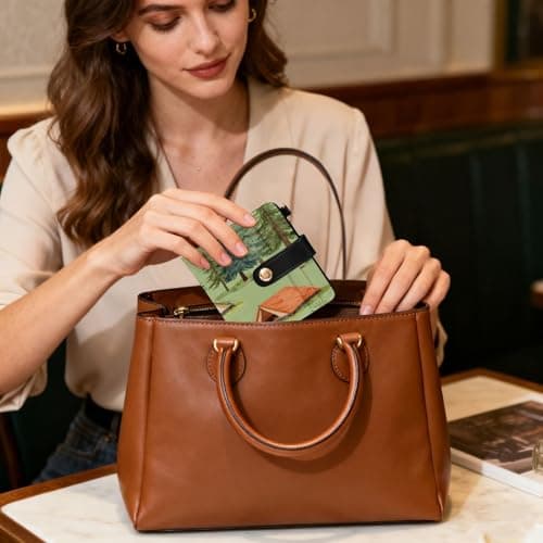 xigua Camping-Tents-Forest-Illustration-Nature-Tree Wallet for Women, Small Slim PU Leather Credit Card Wallets RFID Blocking Bifold, Zipper Coin Pocket Purse — view 6