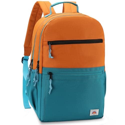 VASCHY School Bag, Lightweight Classic Backpack Cute Aesthetic Bookbag Daypack for Teen Boys Girls Traveling/Gym/Middle School Orange Green