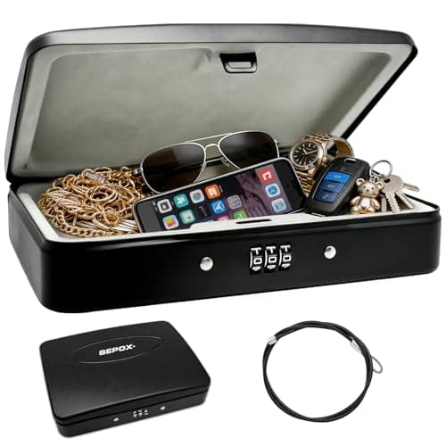 SEPOX® Water Fire Resistant Portable Security Lock Box, 91cm Cable, Combo
