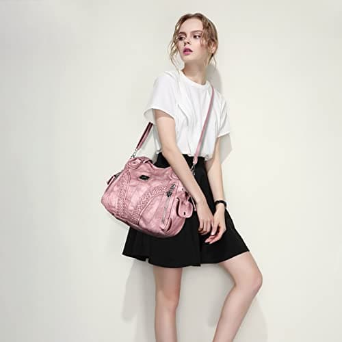 Angel Kiss handbag women's shoulder bag Multifunctional crossbody bags Waterproof PU vegan leather with zip closure pockets.., pink, 35 x 12 x 30 cm, Utility — view 3