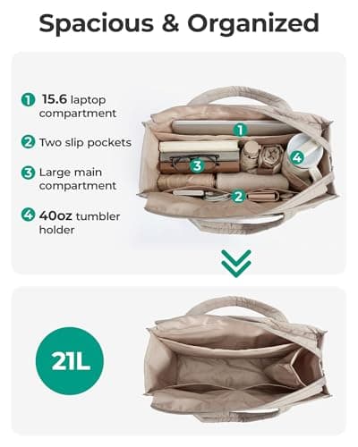bagsmart Large Puffer Tote Bag, Padded 15.6" Laptop Work Handbag with Zip — view 3