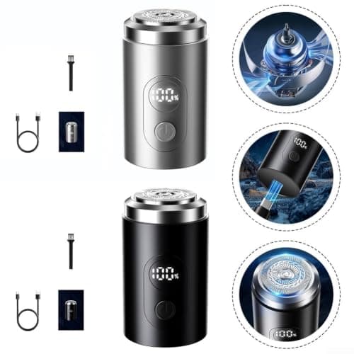 Electric Shaver, For Men, Waterproof USB-C Rechargeable Rotary, Compact Aluminum Alloy Travel Shaving Kit With 6 Blades, Portable Grooming Tool(Black) — view 5