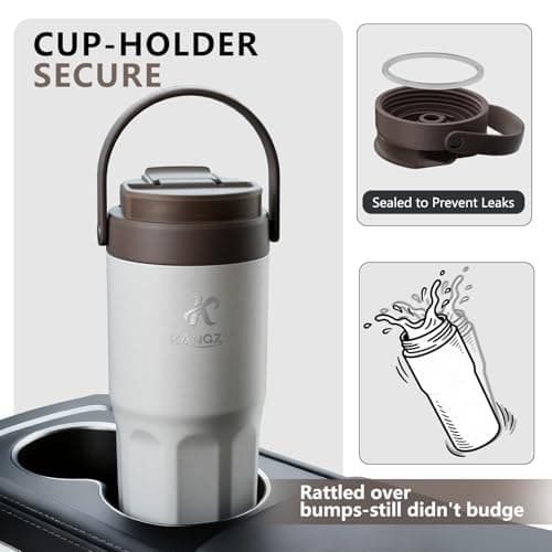 KANGZY Coffee Cup Travel Mug 600ml – Stainless Steel Insulated Water Bottle, 2-in-1 Lid, Vacuum Thermal Cup, Leak-Proof Design, Keeps Drinks Hot 8H+ / Cold 24H – Work, Travel & Car (Dove Grey) — view 6
