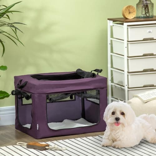 PawHut Pet Carrier Soft Dog Crate for Miniature Dogs 60 x 42 x 34 cm Purple — view 2