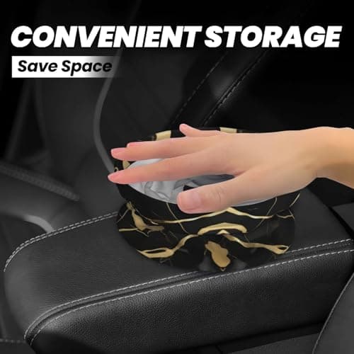 Black Marble Texture Gold Car Trash Can Leak-Proof Organizer For Long Road Trips And Family Vacations — view 4