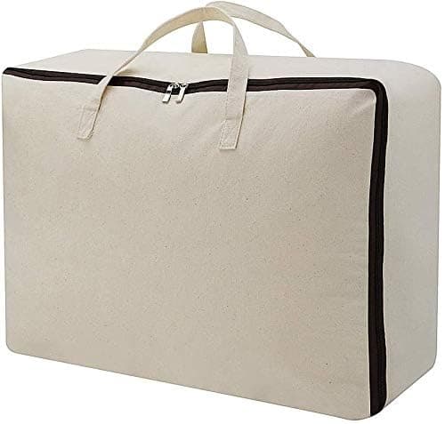 iwill CREATE PRO Pack of 3, Cotton Canvas Storage Soft Bags with Zip Closure & Handles, Good for Blankets, Clothing in Bedroom Wardrobe, Dormitory, Shelves, Beige — view 4