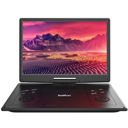 Boifun 16.9'' Portable DVD Player with 14.1'' Large HD Swivel Screen, 6 Hrs Battery Life, Support FM/USB/SD Card/Sync TV and Multiple Disc Formats, No Region Restrict, High Volume, Classic Black