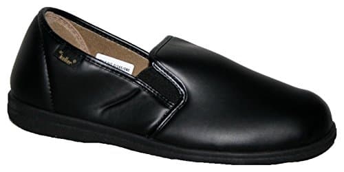 DR Keller Mens Faux Leather Slippers Slip On and Touch Fasten With Outdoor Sole Black 12
