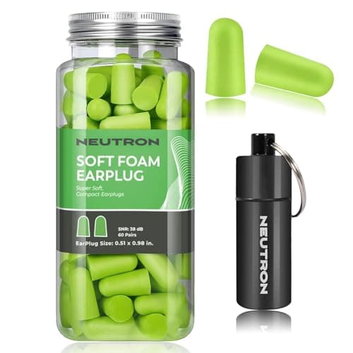 Neutron Soft Foam Ear Plugs with Travel Case - Noise Cancelling 38dB SNR - Earplugs for Sleeping, Travel, Concerts, Studying, Work, Loud Noise, Snoring - 60 Pairs - Green