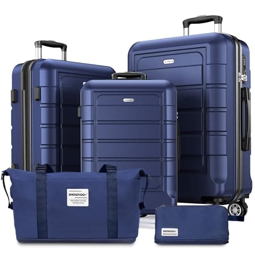 SHOWKOO Luggage Set 5 Piece Hardshell PC+ABS Expandable Suitcase, Blue