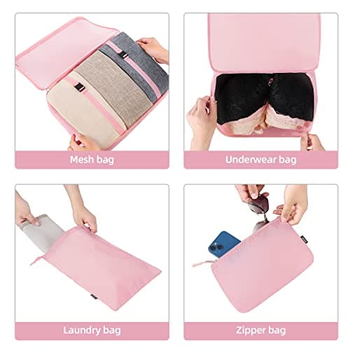 BAGAIL 10 Set Packing Cubes Various Sizes Packing Organizer for Travel Accessories Luggage Carry On Suitcase - Pink — view 6