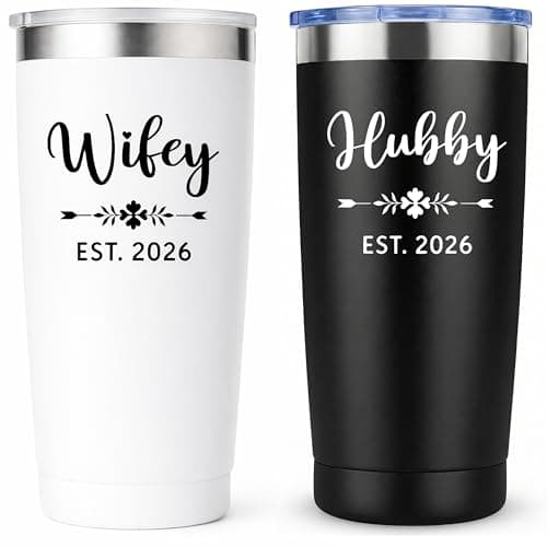 Mr and Mrs 2026 Tumbler Set of 2 - Wifey and Hubby EST 2026 Wedding Gifts for Couples - 20oz Vacuum Insulated Stainless Steel Travel Mug for Bride and Groom - Engagement, Anniversary, Honeymoon Gift