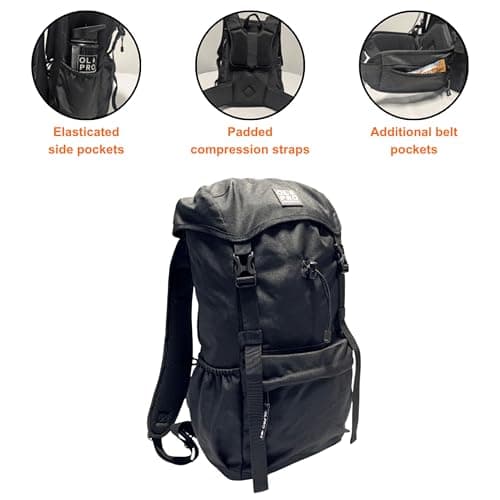 OLPRO 40 L Rucksack Backpack – Showerproof Outdoor & Travel Daypack with Padded Laptop Sleeve, Organiser Pockets & Comfortable Straps – Commuter/Hiking/School – Black — view 5