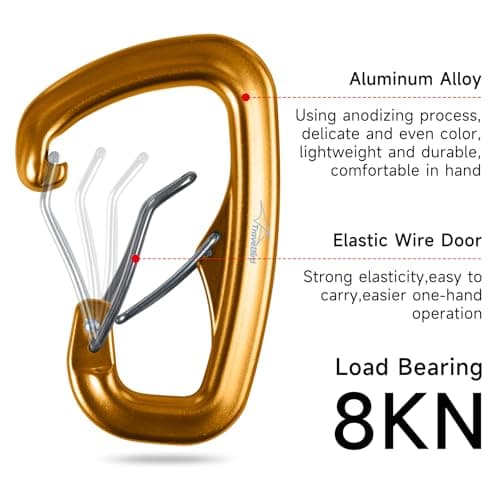 Travel Bird Heavy Duty Carabiner Clip Hook 8KN, Ultra-Light Aluminum Caribeaners with Double Door D-Shape, for Hammock, Camping, Hiking, Backpacking, Dog Leash, Keychain Clip — view 3