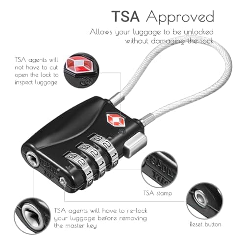 CFMOUR Suitcase Locks, 3-Dial TSA Approved Luggage Lock with Flexible Cable — view 3