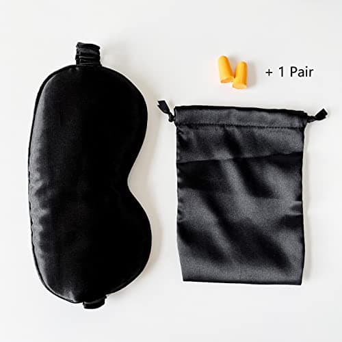 Sleep Mask 100% Mulberry Silk Eye Mask, Blinder for Total Blackout & Zero Pressure,Eye Mask for Sleeping with Travel Pouch & 2 Ear Plugs for Side Sleepers, Men & Women(Black) — view 6