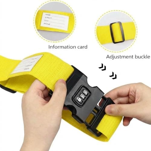 StoneMaxi Adjustable Luggage Straps With Locks 3 Digit Combination Lock Multi-Colour Travel Suitcase Straps Security Password Lock Travel Accessories Suitcase Belt (Yellow) — view 5