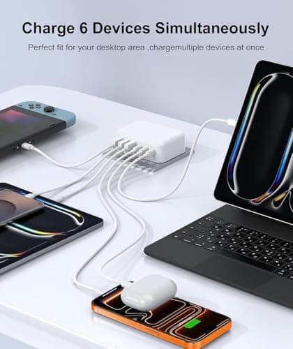 Fast Charger Block, GaN 6 Port USB C Charging Station Hub Cube, 100W Multiport Type C Wall Charger Power Strip Plug with PD 3.0+QC for iPhone 16 15 14 13 12 1 Pro Max XR XS 8 7, Samsung, iPad, Table — view 5