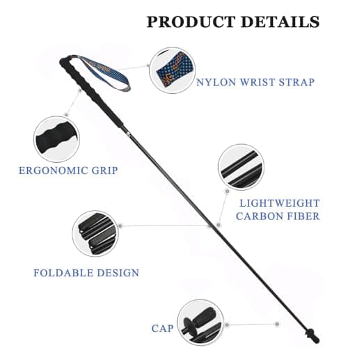 OKHEALING Ultralight Trekking Poles, Foldable, Set of 2, Ultralight Carbon Fiber, Trail Poles with Moisture Wicking Handle, with Storage Bag (120cm) — view 4