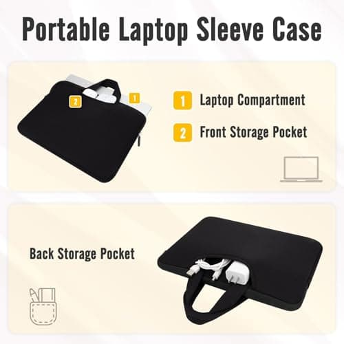 Songbala 13-14 Inch Laptop Sleeve, Water-Resistant Shockproof Laptop Case with Soft Handle & Dual Pocket, Slim Portable Carrying Bag for MacBook Air/Pro, Ultrabook Chromebook Notebook, Black — view 5