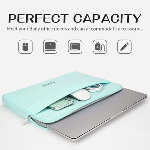 RAINYEAR 13.3-14 Inch Laptop Sleeve Soft Case with Front Pocket, Mint Green — view 2