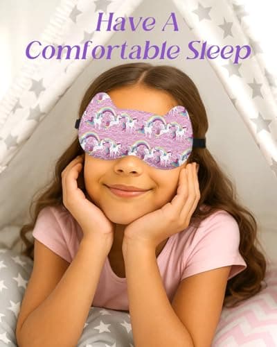 Miss Adola Sleep Mask for Kids - 3D Contoured Cup Cute Sleep Eye Cover with Adjustable Strap Kawaii Cartoon Soft Blindfold Eyeshade for Boys Girls Teens, Purple Unicorn — view 6
