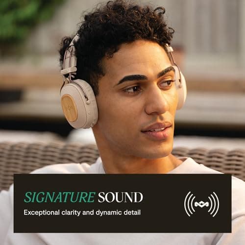 House of Marley Positive Vibration Riddim On-Ear Headphones Wireless - Bluetooth Headphones, 50 Hr Playtime, Folding Earphones with Microphone, USB-C Quick Charging, Sustainable Materials, Cream — view 2