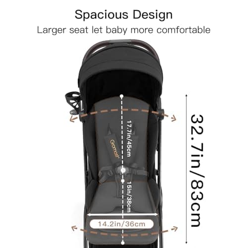 Gromast Gravity Folding Baby Stroller - Portable Travel Toddler Stroller w/Adjustable Backrest, Canopy & Cup Holder, Lightweight and UV Protected, One-Hand Automatic Folding - Black — view 5