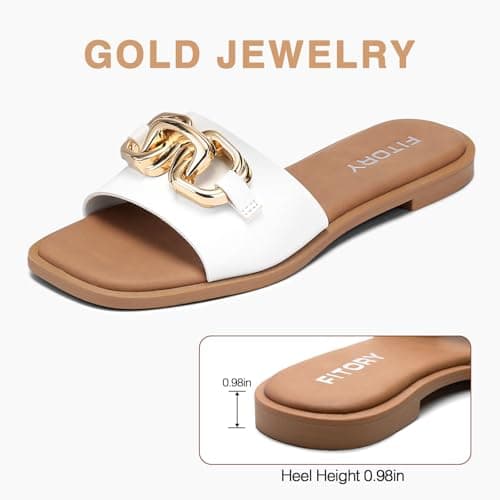 FITORY Women Flat Sandals Slip On Leather Slide Summer Pure White Size 7 — view 4