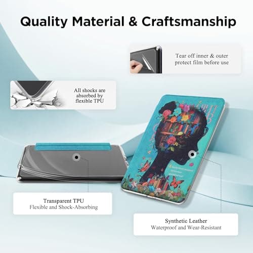 Litvana Detachable Magnetic Case for 7'' Kindle Paperwhite 12th Gen 2024 and Kindle Colorsoft Signature Edition, Slim PU Shell Cover Case with Auto Wake/Sleep, Girl — view 6