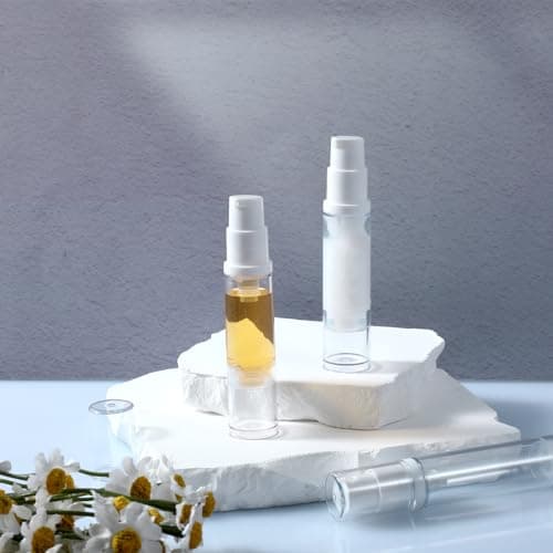 4 Pcs Empty Airless Pump Bottles, Refillable Clear Travel Pump Bottle Lotion Container Vacuum Cosmetic Container Presspump Bottle for DIY Foundation Gel Lotion Moisturiser Shampoo Toiletry(10ml) — view 6