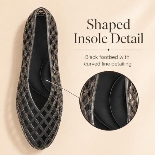 Jelly Shoes for Women PVC Jelly Flats Slip On Mesh Lattice Sandals Black — view 4