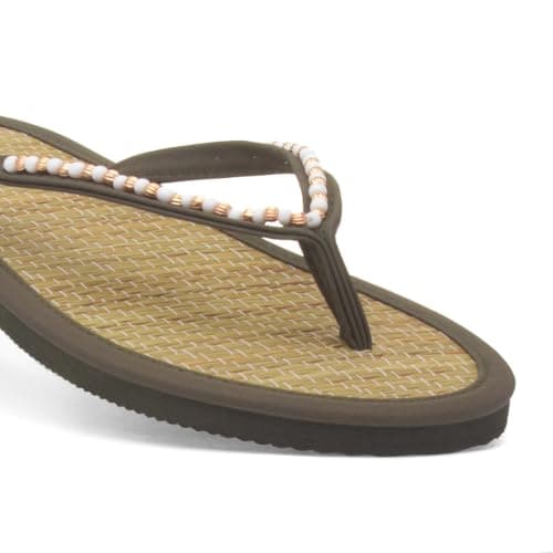 Shoe Zone - Womens Khaki Beaded Toe Post Flat Sandal - Size 6 UK - Green — view 6
