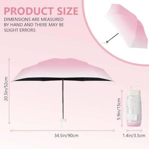 Aolso Mini Umbrella with UPF50+ Protection, 6 Ribs Windproof Strong Travel Umbrella,UV Umbrellas with Capsule Case,Compact Folding Umbrellas for Men Women-Gradient Pink — view 4