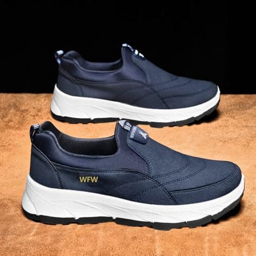 Walking Shoes for Men Outdoor Hiking Orthopedic Shoes with Arch Support Fashion Low-top Sneakers Slip-On Waterproof Anti-Slip Lightweight Loafers (Dark Blue, 8) — view 4