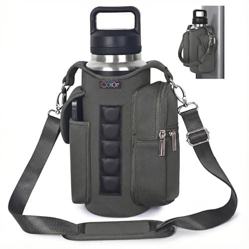 icolor Gym Magnetic Bag Water Bottle Carrier Holder with Strap & Phone Pockets, Diameter 3.9" Magnetic Gym Bag 5 Built-in Magnets Gym Accessories Organizer Pouch Sling Sleeve (Neoprene, Gray)