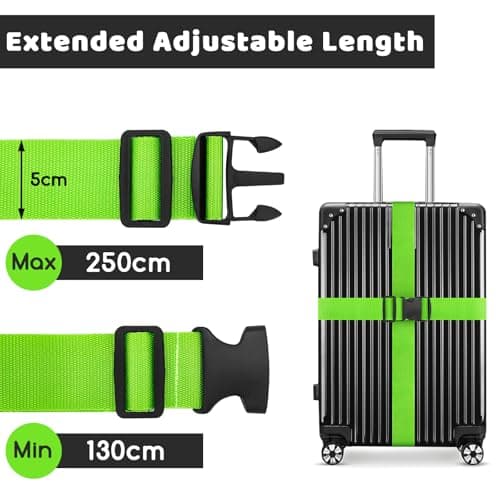 WISYOK Luggage Straps Extended, 2 Pack, 130-250cm Adjustable, Green — view 2