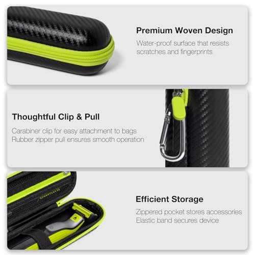 Nincha Travel Case Compatible with Philips Hybrid Electric Trimmer and Shaver, Face + Body Groomer QP2724/90, QP2834/70, QP1924/70, QP6531/70, Hard Carrying Case, Portable Bag, Black&Limegreen — view 3