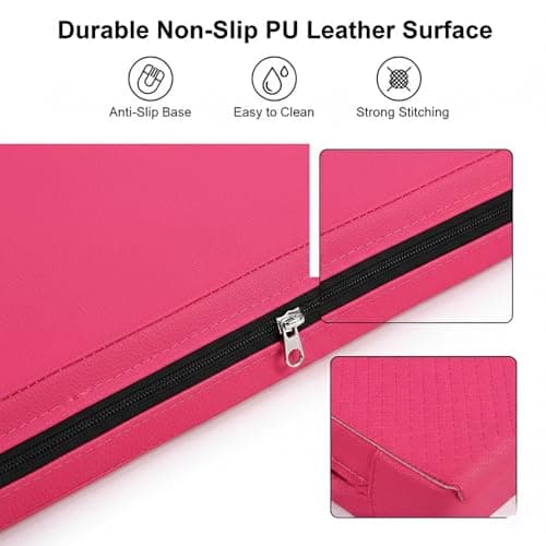 Exercise Mat – Tri-Fold PU Leather Yoga, Pilates & Gymnastics Mat, 6cm Thick Cushioned, Non-Slip, Foldable Home Gym Fitness Mat for Kids, Adults & Family Workouts (Pink) — view 2