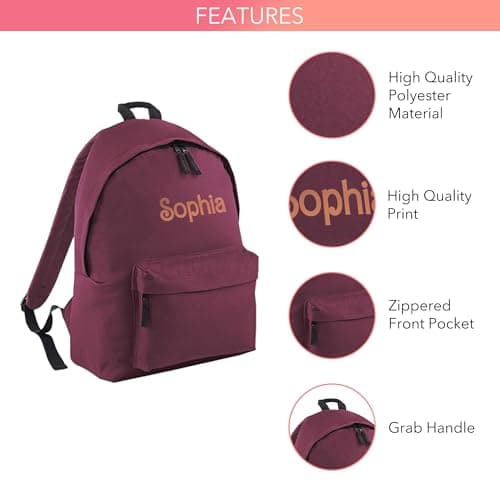 Print Maniacs Personalised Kids Backpack for Back to School 18 Litres Rucksack with Name Ideal for Boys, Girls, Toddlers,and Primary School Doll Students Perfect School Bag Burgundy — view 3