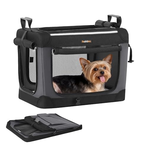 Feandrea Collapsible Dog Crate, Portable Pet Travel Crate for Small Dogs, 50 x 35 x 35 cm, Oxford Fabric Pet Carrier with Mesh Doors, Storage Pocket, Ink Black PDC015BH02