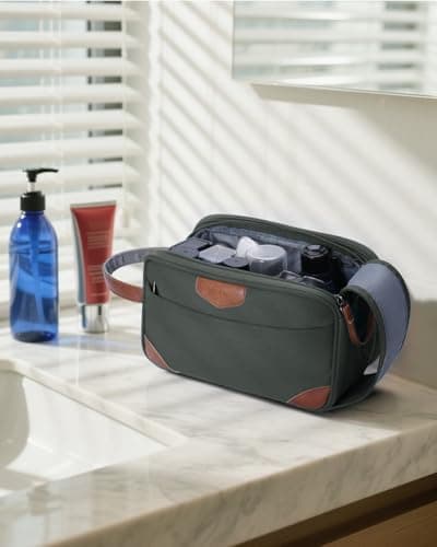 ECOHUB Toiletry Bag for Men, Water-Resistant Travel Wash Bag with Wet Pocket, Recycled Dopp Kit Shaving Bag Fit Full Size Toiletries, Wide-Open Dual Zipper Cosmetic Makeup Organizer, Green — view 2