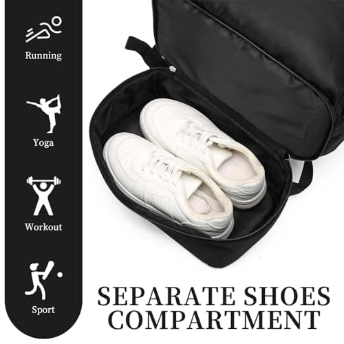 seyfocnia Gym Backpack for Men, Waterproof Travel Backpack with Shoe Compartment, Lightweight Sports Gym Bag, Dark Black, 20 — view 2