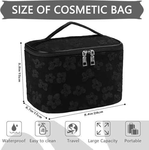 Large Cosmetic Bag Toiletry Bag Large Capacity Makeup Bags Waterproof Multifunction Cosmetic Bag Make Up Organizer Storage Gift for Girls Women (Black) — view 4