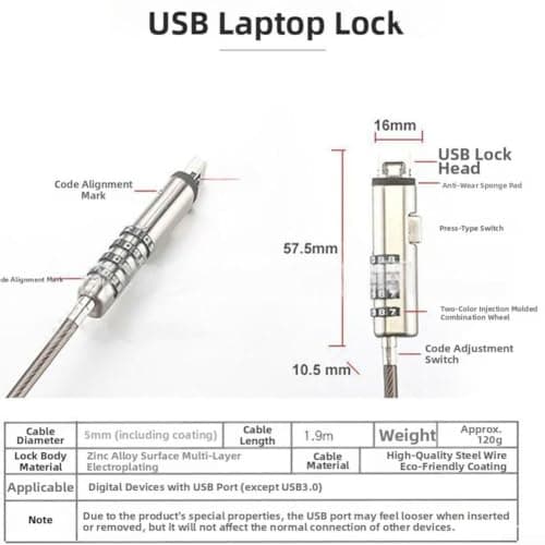 Portable Retractable USB Computer Lock for Travel — view 2