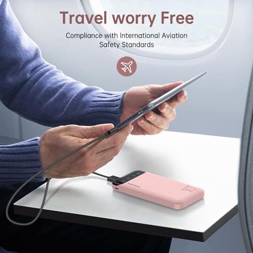 Portable Charger 10000mAh Slim USB C Input and Output Power Bank with LED Display Lightweight External Battery Pack Compatible for iPhone 14/13/12, iPad, Samsung etc. (pink) — view 5
