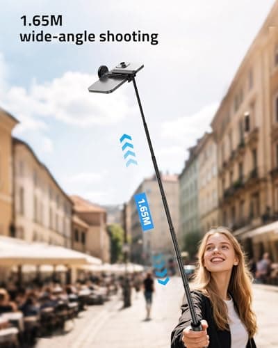 CAMOLO 65" Automatic Pop-up Phone Tripod,Extendable Selfie Stick for iPhone,All In One Extendable Selfie Stick with Detachable Remote,Travel Phone Stand Compatible with iPhone, Android — view 3