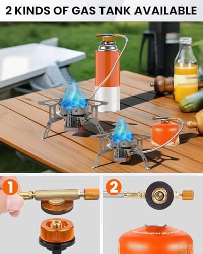 Olutula 3 Burner Folding Camping Gas Stove 6800W with Piezo Ignition, Backpacking Stove Windproof Portable Camping Stove with Adapters for Outdoor Cooking, Hiking, Fishing and BBQs — view 4