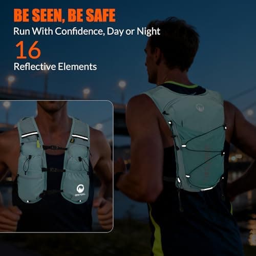 ONETOALL Running Vest Women with TPU Water Bottle 500ml & Water Bladder 2L, Lightweight Hydration Running Vests Mens, Reflective Running Backpack for Hiking Marathon Biking Sci, Blue — view 4